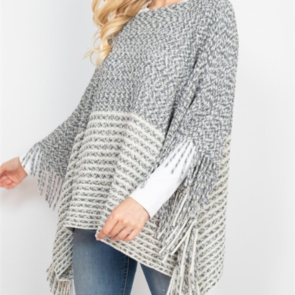 Contemporary Fringe Detailed Poncho Sweater top